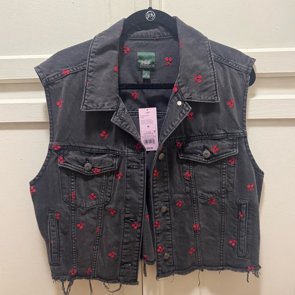 NWT Wild Fable Denim Vest with Cherry Accents